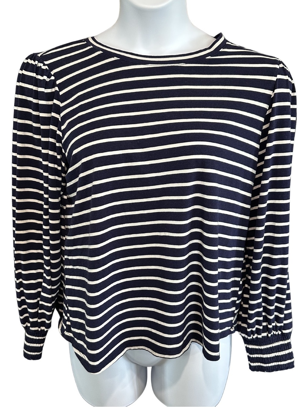 LC Lauren Conrad Women’s XL Navy Blue White Striped Long-Sleeve Shirt Top Blouse - Picture 2 of 9